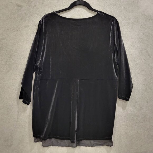 Rose+Olive Velvet Tunic Top Womens Size 1X Sheer Lace Trim 3/4 Sleeve Blouse - Picture 2 of 7